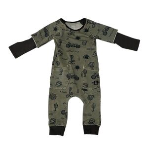 6-12m Rags Romper Long Sleeve Olive Green Desert Biker Arizona Cactus Southwest